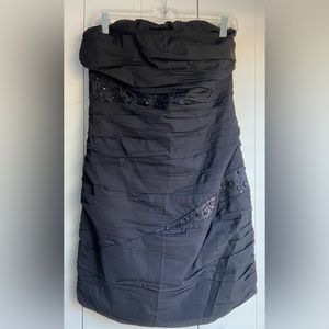 Express Ruched Mini Dress with Lace & Bead Accents | Black | 8